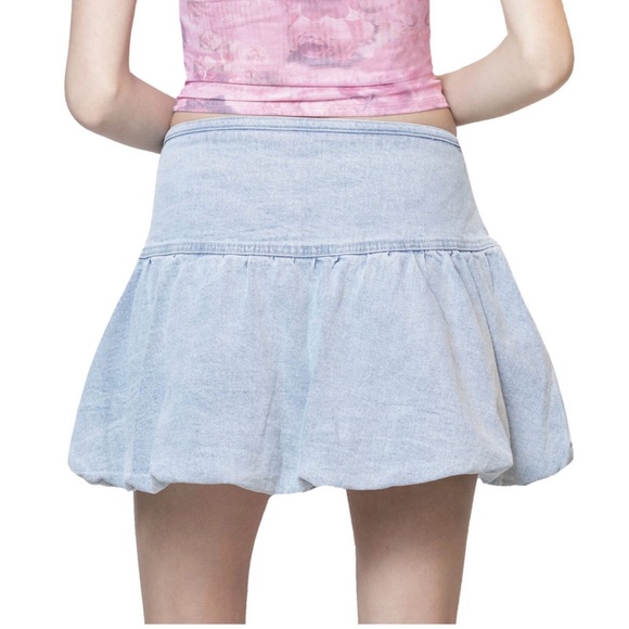 Madden Girl Light Blue Denim Bubble Mini Skirt - Sweet Revenge, Light Wash - Picture 7 of 8